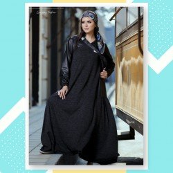 ذا دريس | فستان صوف برش مع جلد مبطن - اسود